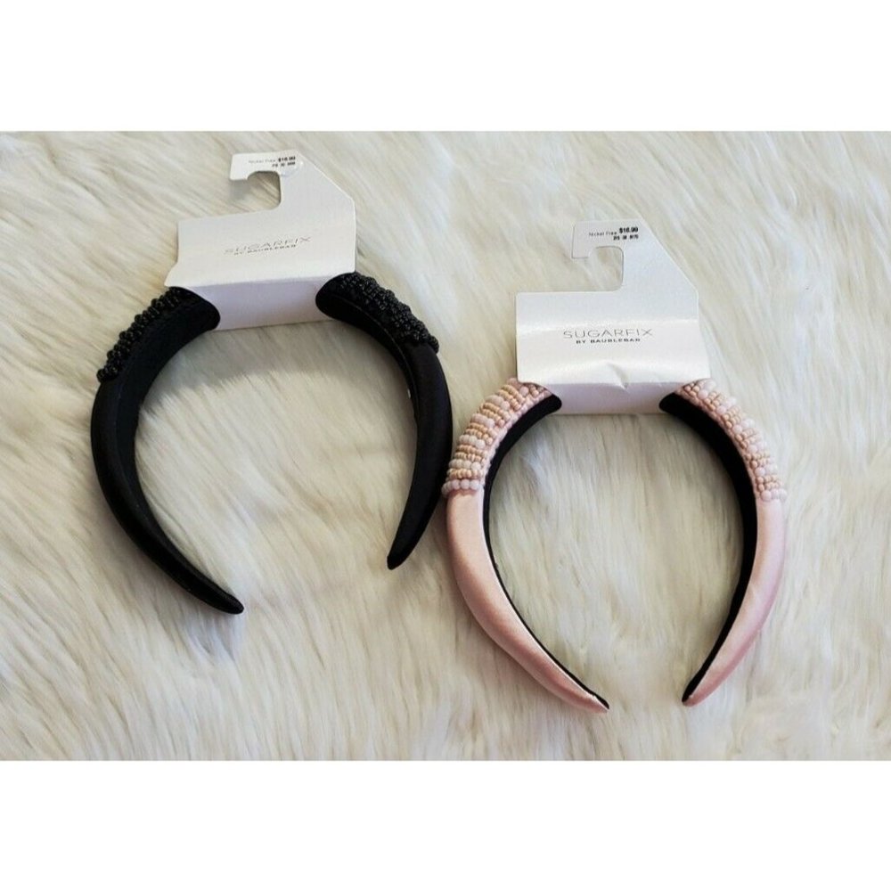 (2) SUGARFIX by BaubleBar Beaded Headbands - Black & Pink Blush - NEW